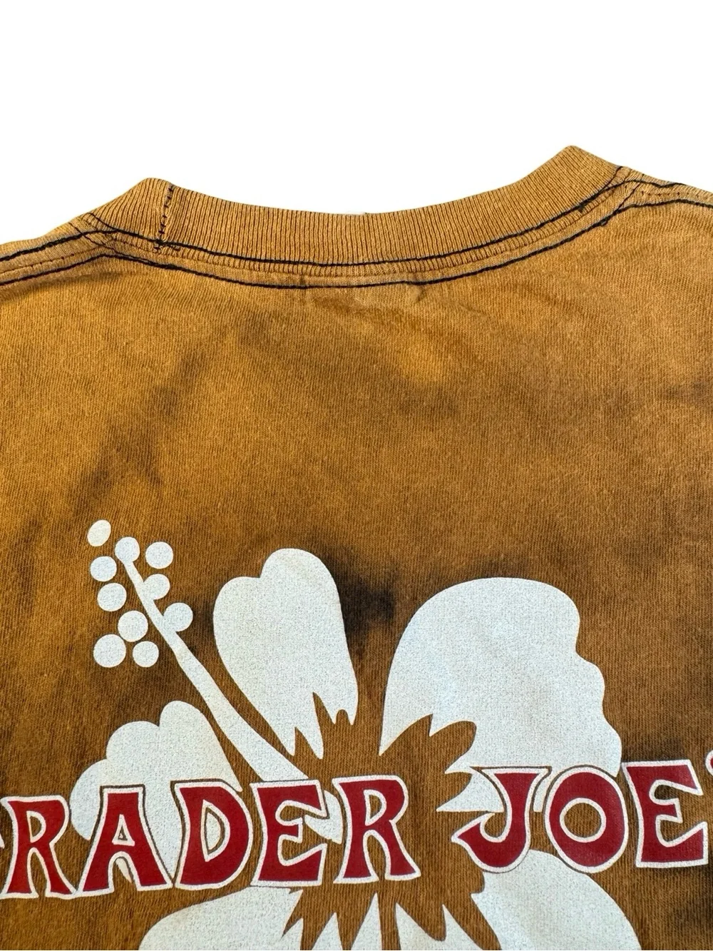 Trader Joe's Long Sleeve Shirt Brown Tie Dye Hibiscus Logo Port & Company Small - Picture 6 of 13